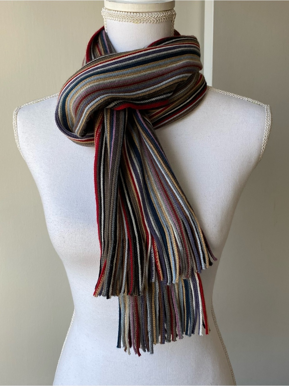 FRAAS Scarf Striped Red Gray Beige Teal Purple Black Fringe Soft Men’s Women’s